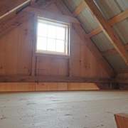 The 10x16 Hobby House loft is 6 feet deep by 10 feet wide and includes a pine ladder
