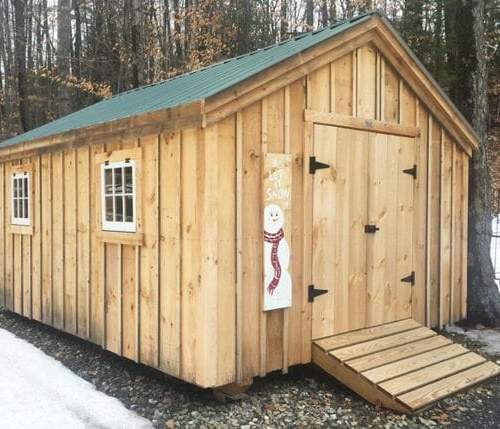 The 12x20 Gable shed includes double doors and pressure treated ramp.