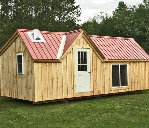 12x24 Xylia with four season insulation, red roof and roof flashing for a wood stove
