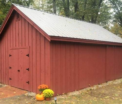 16x24 Barn with Silver Galvanized roof color upgrade.