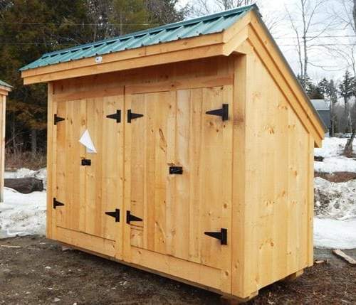 4x10 Garbage Shed with evergreen metal roof, pine siding and two sets of double doors