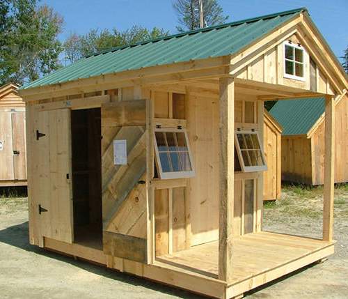 8x12 Bunkhouse - post and beam cabin modified to have a double door so it can also be used as a storage shed