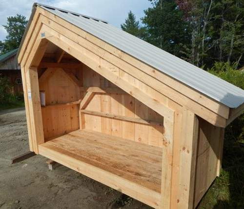 4x10 Hearthstone post and beam two cord firewood storage shed with ash gray metal roof
