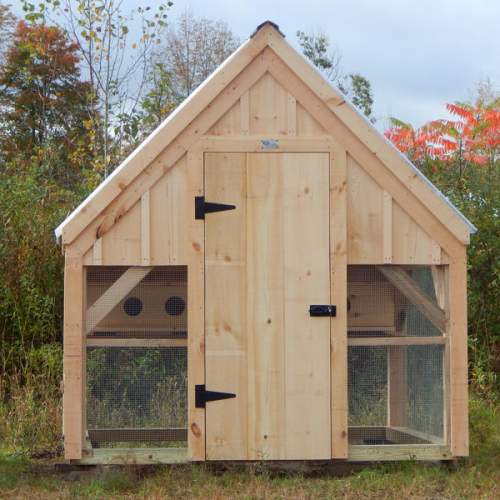 2-8 JCS Built 2" thick Pine Single on 8x8 Chicken Coop.  Exterior view. Black Turn Latch.