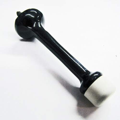 The rubber tip on this black metal door stopper prevents damage to doors and walls.